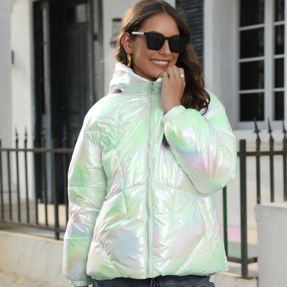 Shiny Hooded Thermal Puffer Jacket Blue