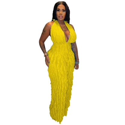 Plunge High Waist Jumpsuit Yellow