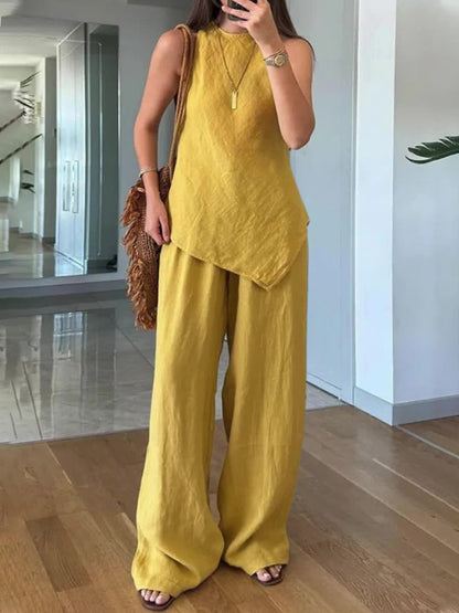 Irregular sleeveless casual two-piece set Yellow