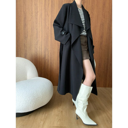 Trench Coat Long Autumn Winter Black