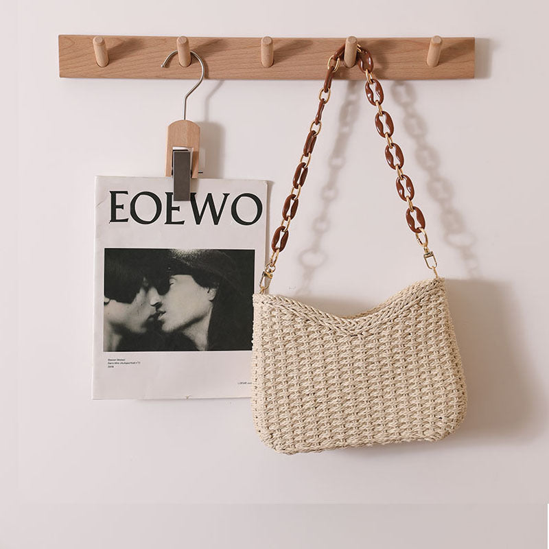 Hand Crochet Woven Bag Shoulder Mini Messeneger Bag One Size New Year Crescent Rice