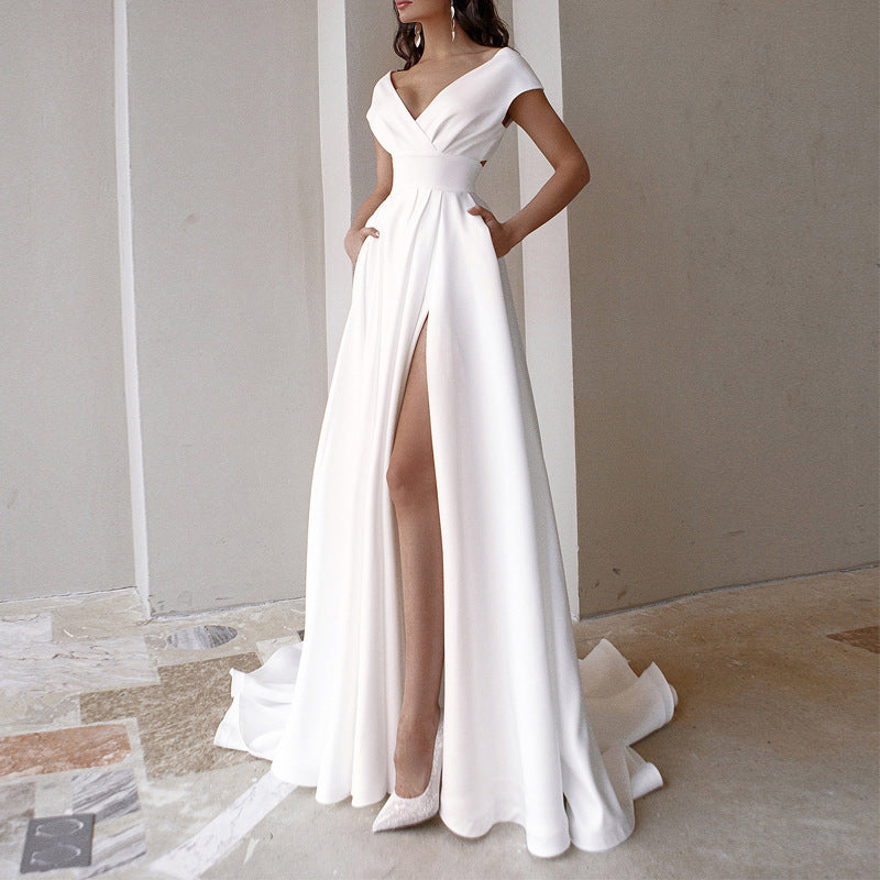 Melrose White Off Shoulder Elegant Gown White