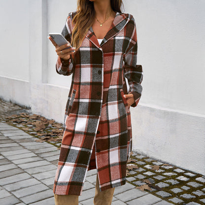 Contrast Color Hooded Coat Brown