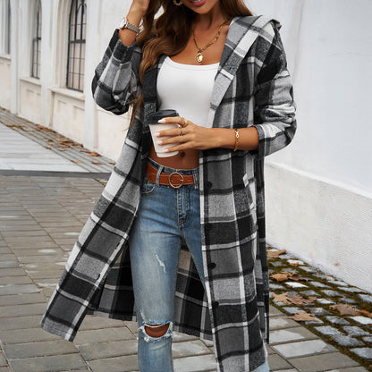 Contrast Color Hooded Coat Gray