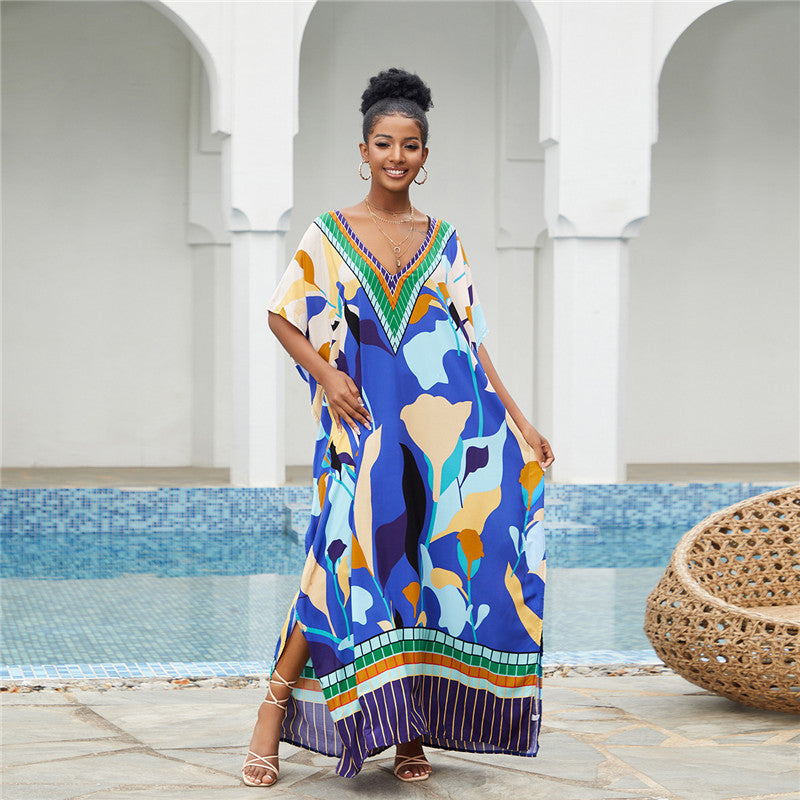 Chic Casual Printed Kaftan One Size As Picture