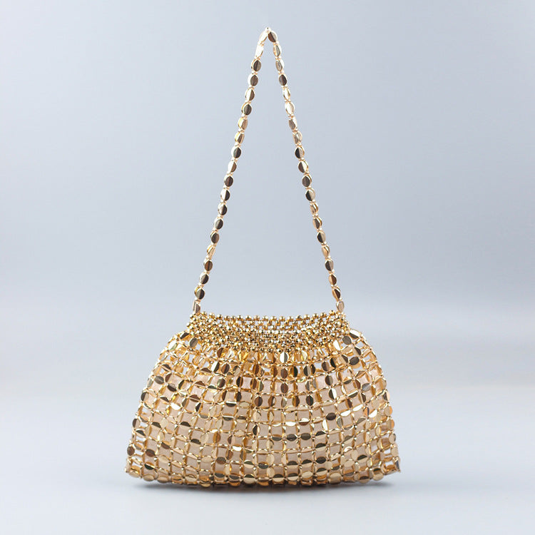 Handmade Silver & Gold Beaded Shoulder Bag One Size Gold
