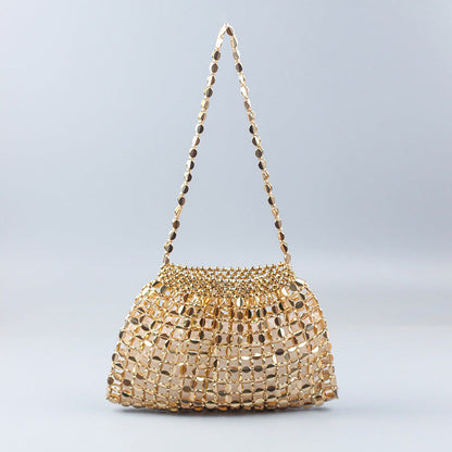 Handmade Silver & Gold Beaded Shoulder Bag One Size Gold