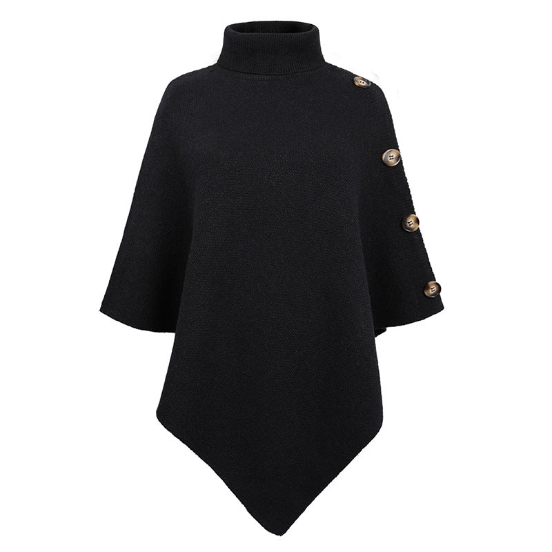 Solid Color Turtle Neck Shawl One Size Black