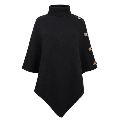 Solid Color Turtle Neck Shawl One Size Black