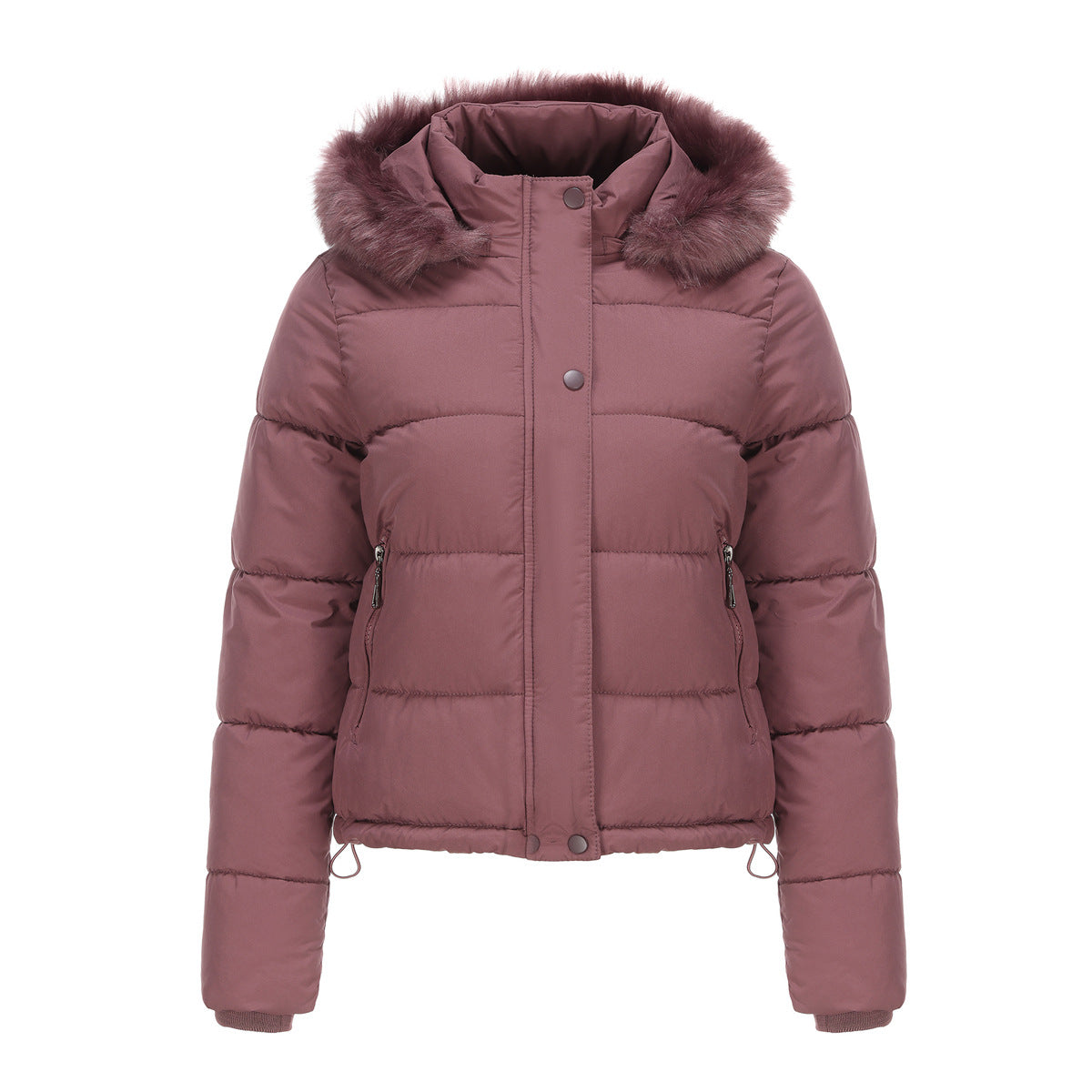 Long Sleeves Cotton Padded Hooded Jacket Light Red