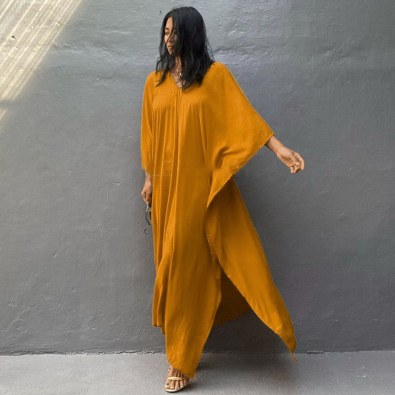 Relax Fit Versatile Solid Color Kaftan One Size Yellow