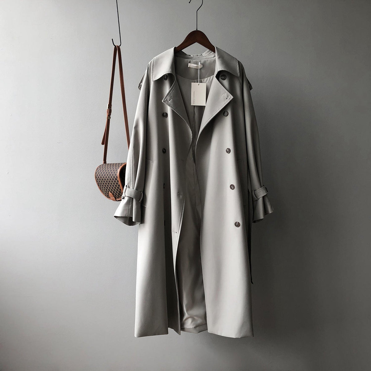 Elegant Loose-Fit Trench Coat Mud Gray