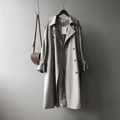Elegant Loose-Fit Trench Coat Mud Gray