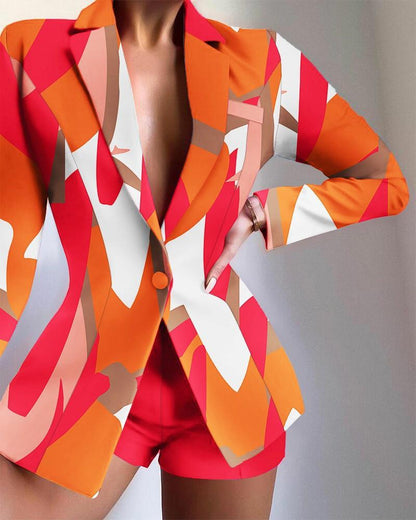 Clidress Happy Color Blazer and Pants 2 Pieces Set Suit