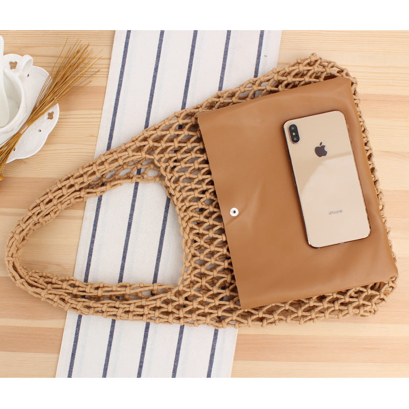 Solid Color Net Hand-Woven Bag Handmade Shoulder Bag