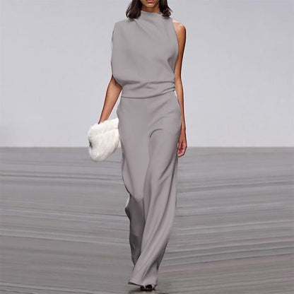 Solid Color One Shoulder Jumpsuit Dark Gray