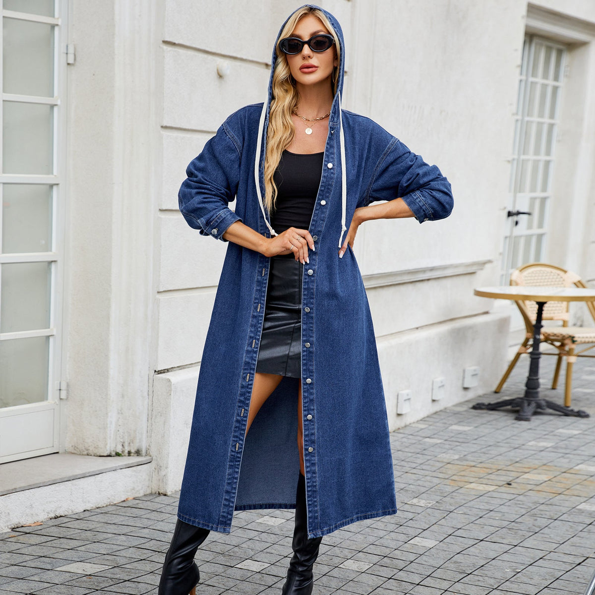 Washed Hooded Denim Coat