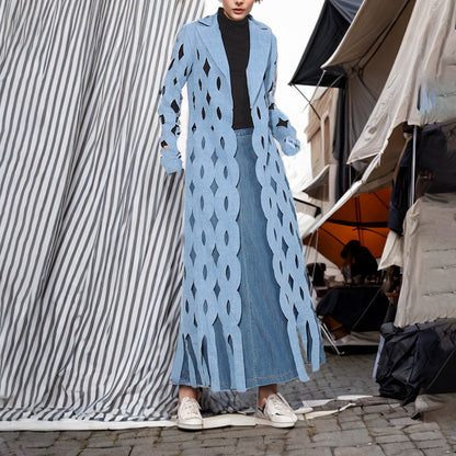 Denim Ripped Tassel Long Coat