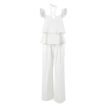 Cotton Linen Sexy V neck Backless Set Women