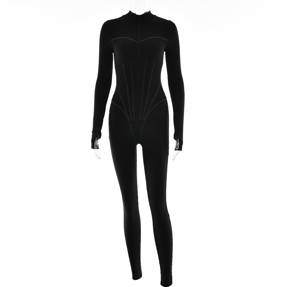Sexy Tight Zip up Jumpsuit S Black
