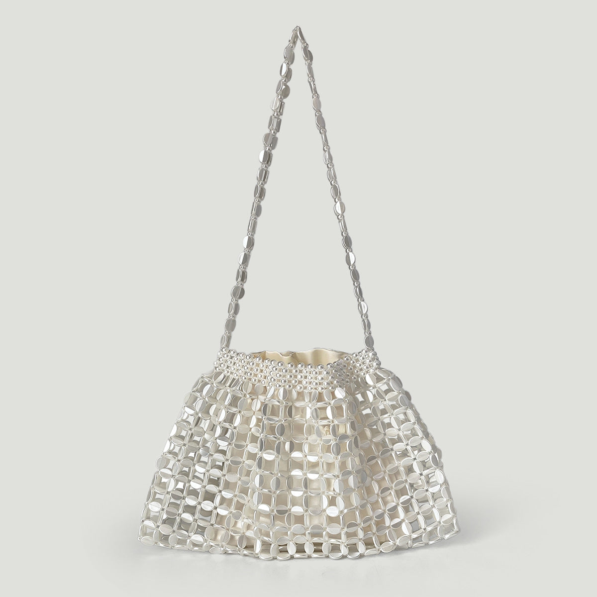 Handmade Silver & Gold Beaded Shoulder Bag One Size Ivory