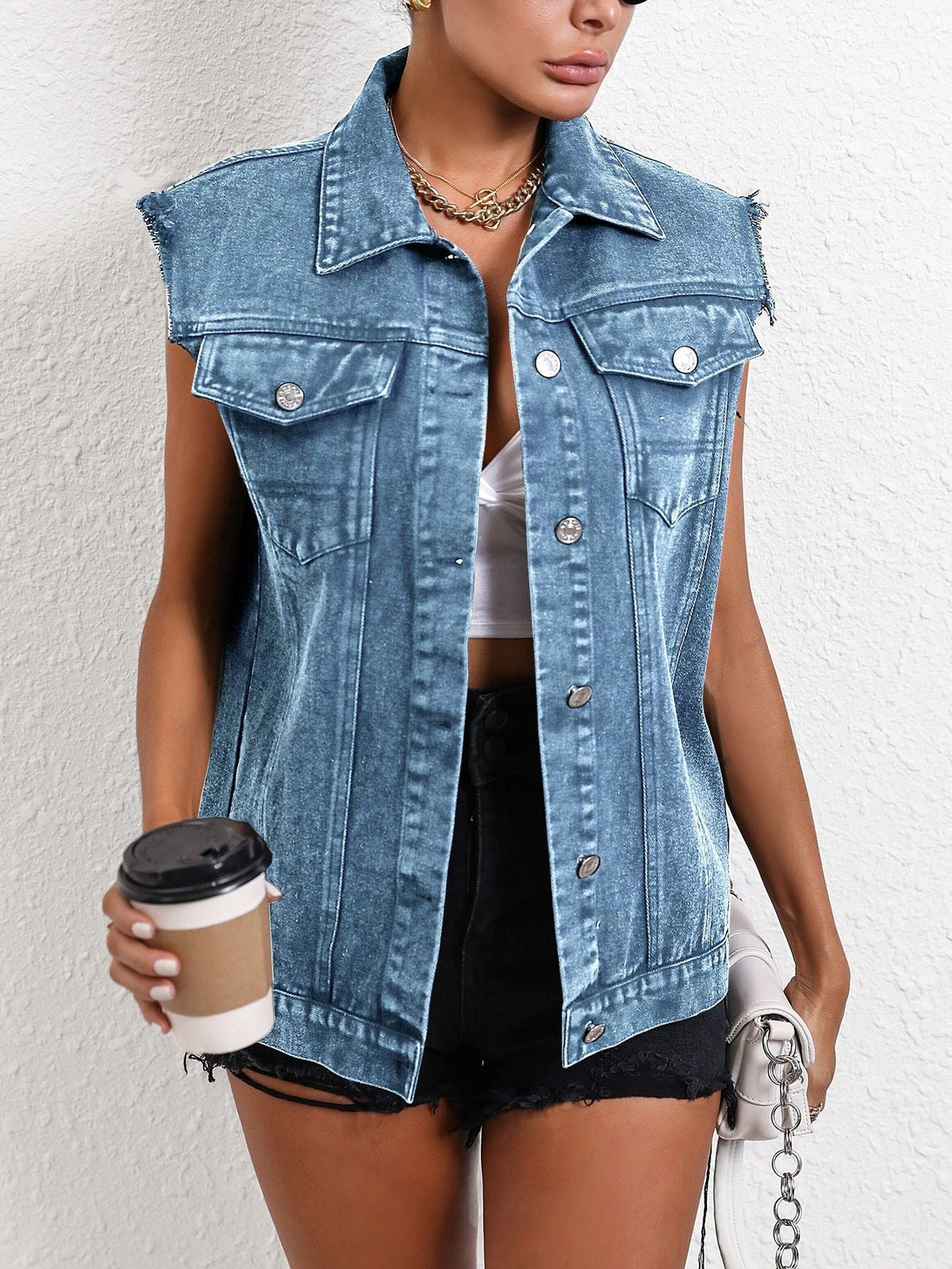 Denim Vest Coat Light Blue