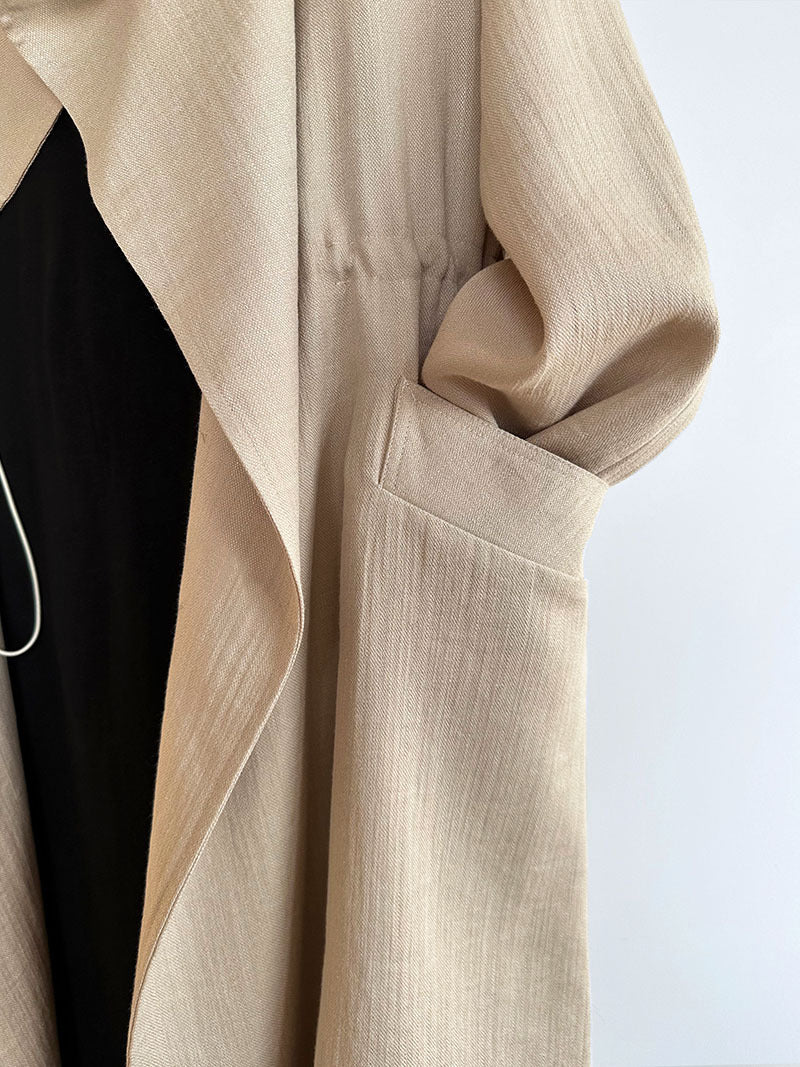 Cotton Linen Drawstring Long Coat