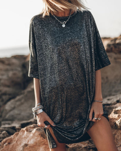 Clidress Gliter Metallic Long T-shirt Dress