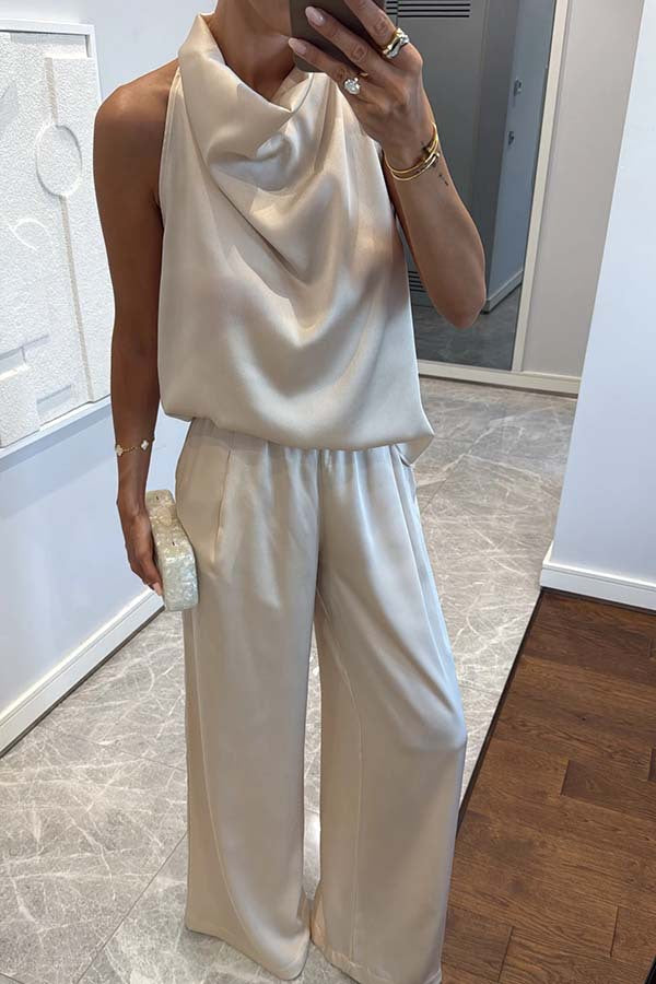 Clidress Satin Halter Top & Pants  Set