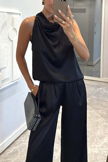 Clidress Satin Halter Top & Pants  Set