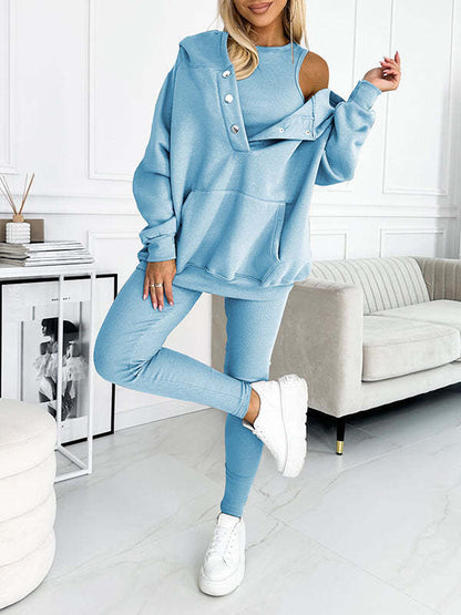 Clidress Solid Vest&Hoodie&Pants 3 Pieces Set(10 Colors)