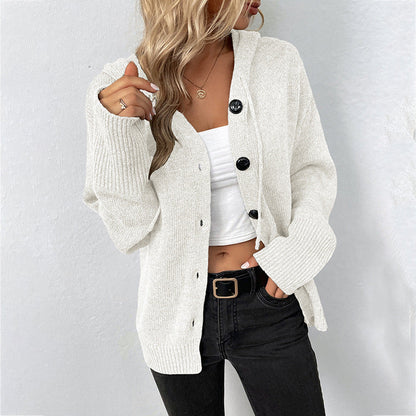 Knitted Hooded Cardigan Coat White