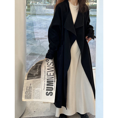 Cotton Linen Drawstring Long Coat