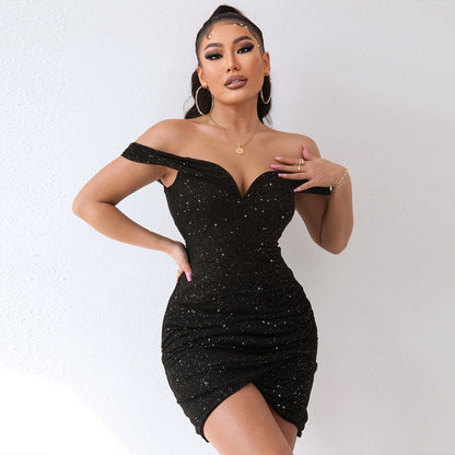 Off Shoulder Mini Sheath Dress Black