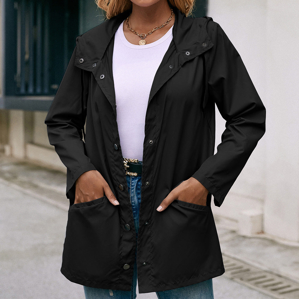 Waterproof Hooded Raincoat Black