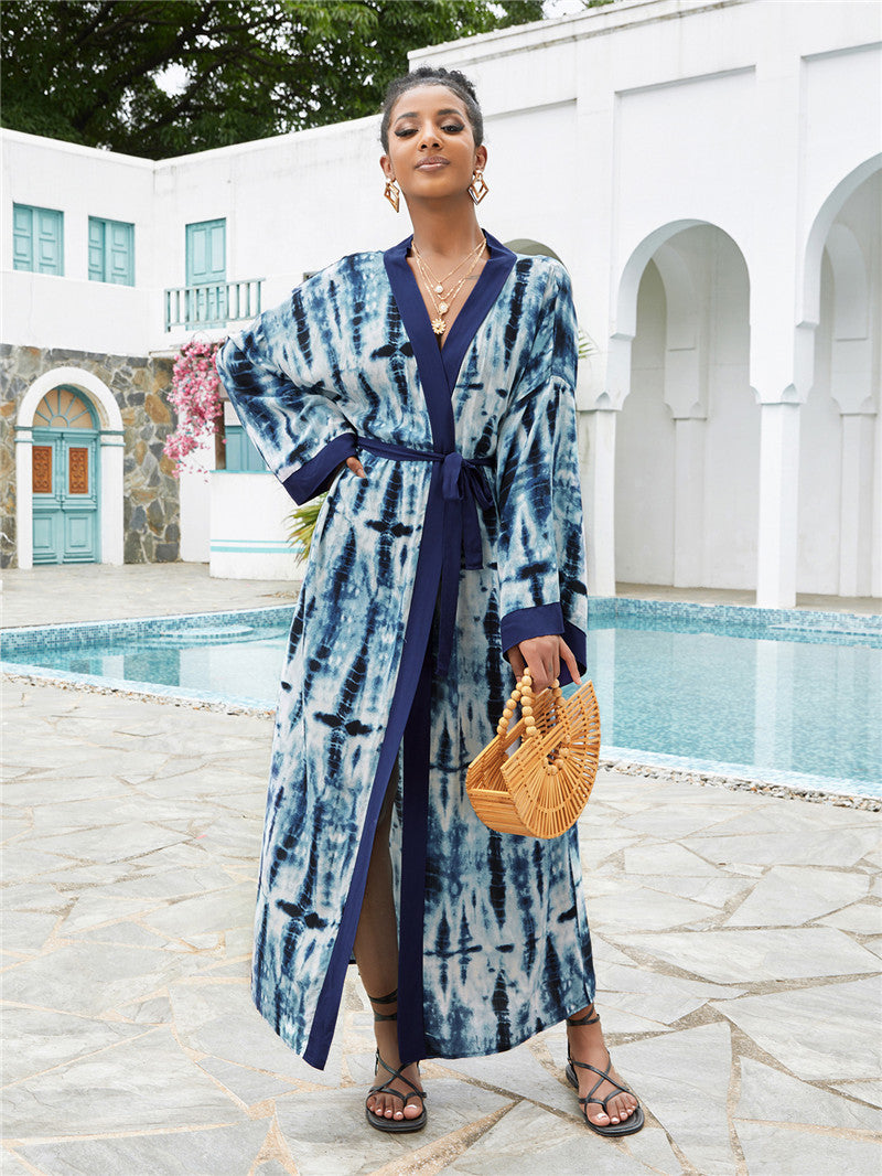 Aksara Cardigan Kaftan One Size Blue