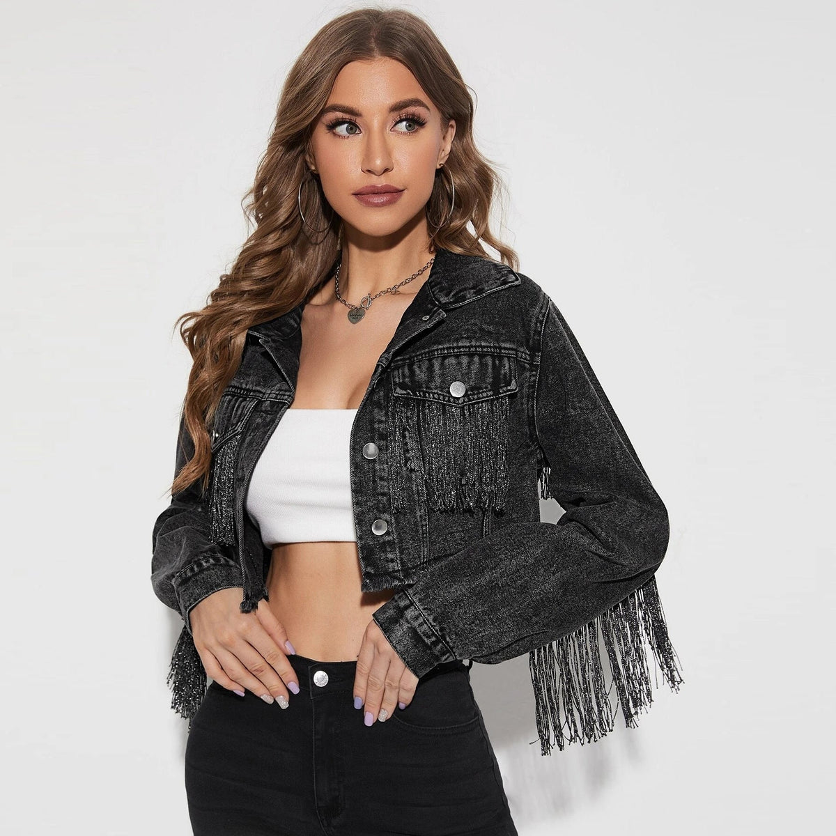 Kylie Tassel Fringe Denim Jacket