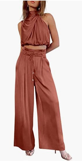 Sleeveless Collar Two Piece Sets Light Red