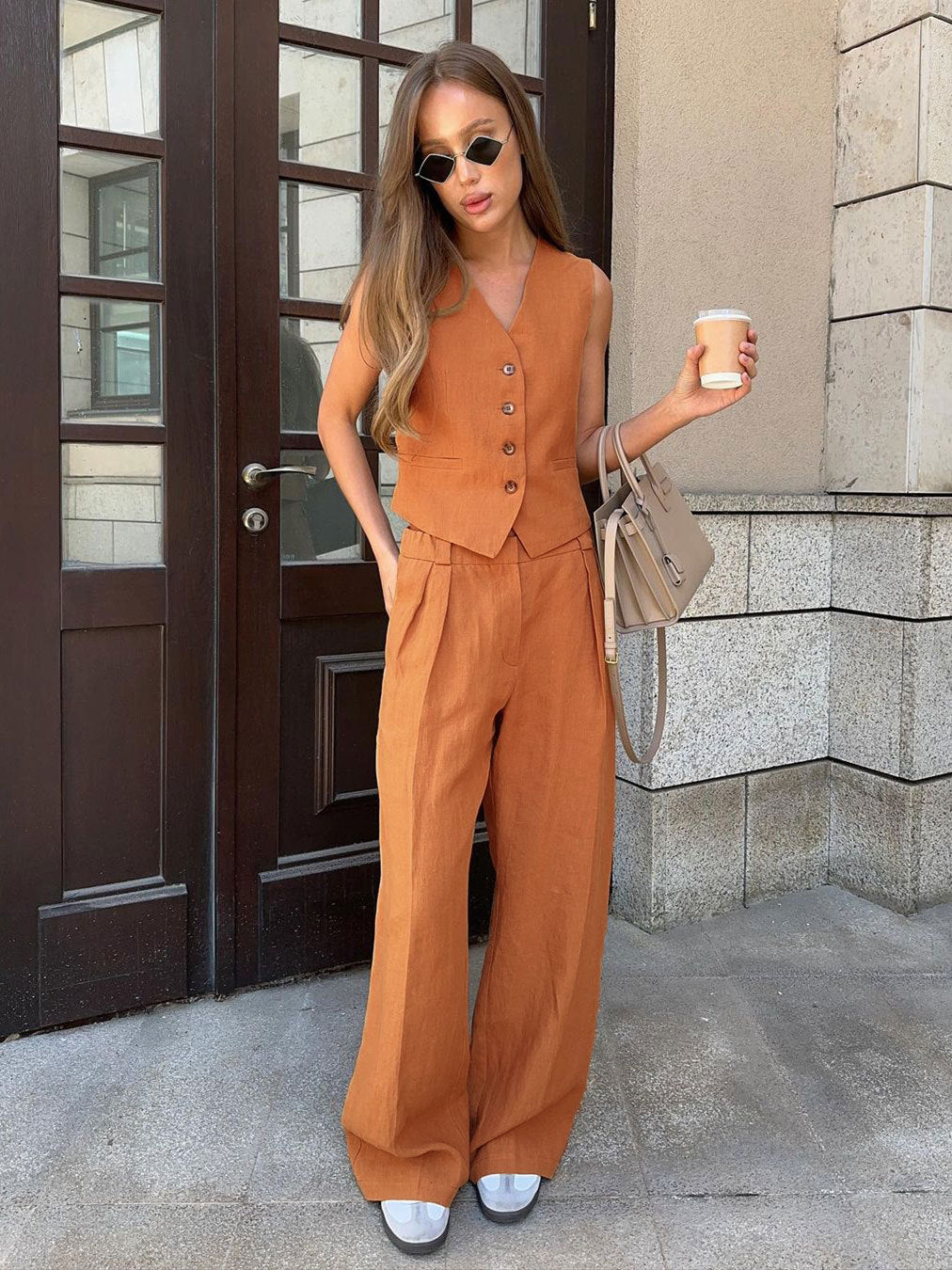 Vest & Casual Pants Two Piece Set Orange