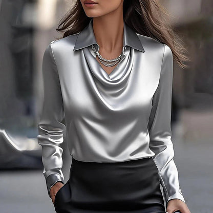 Solid Color Satin Versatile Top Gray