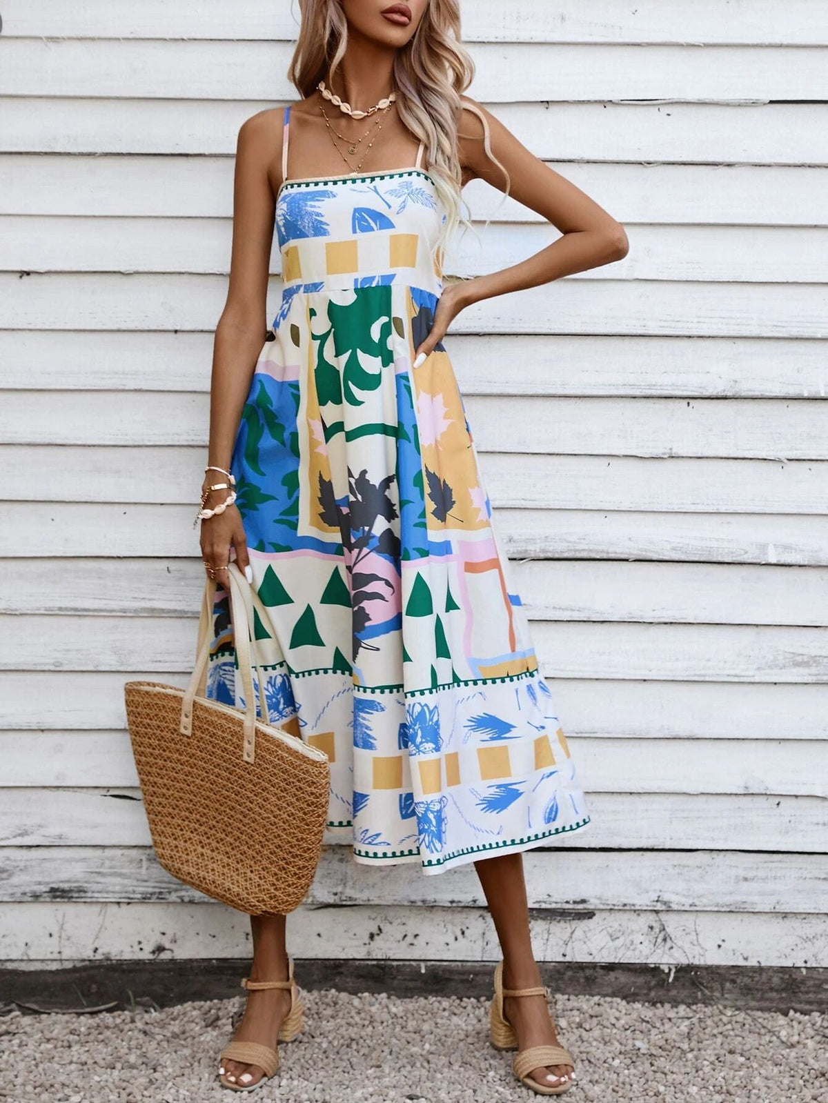 Casual Printed A Line Dress Ivory