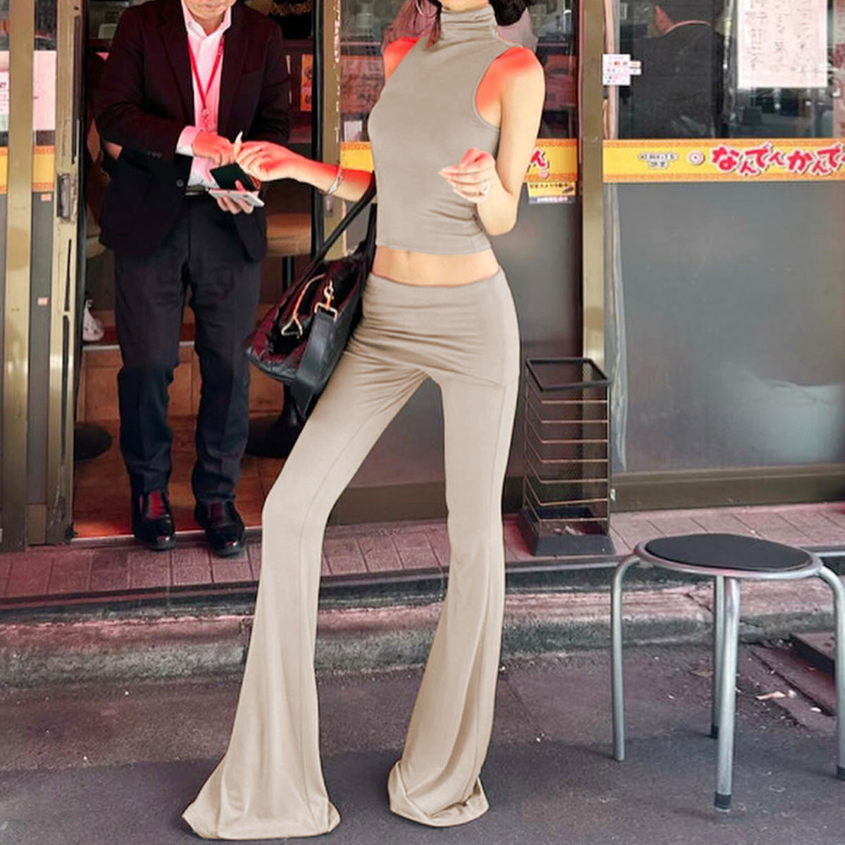 Sleeveless Top & Slim Fit High Waist Flared Pants Set