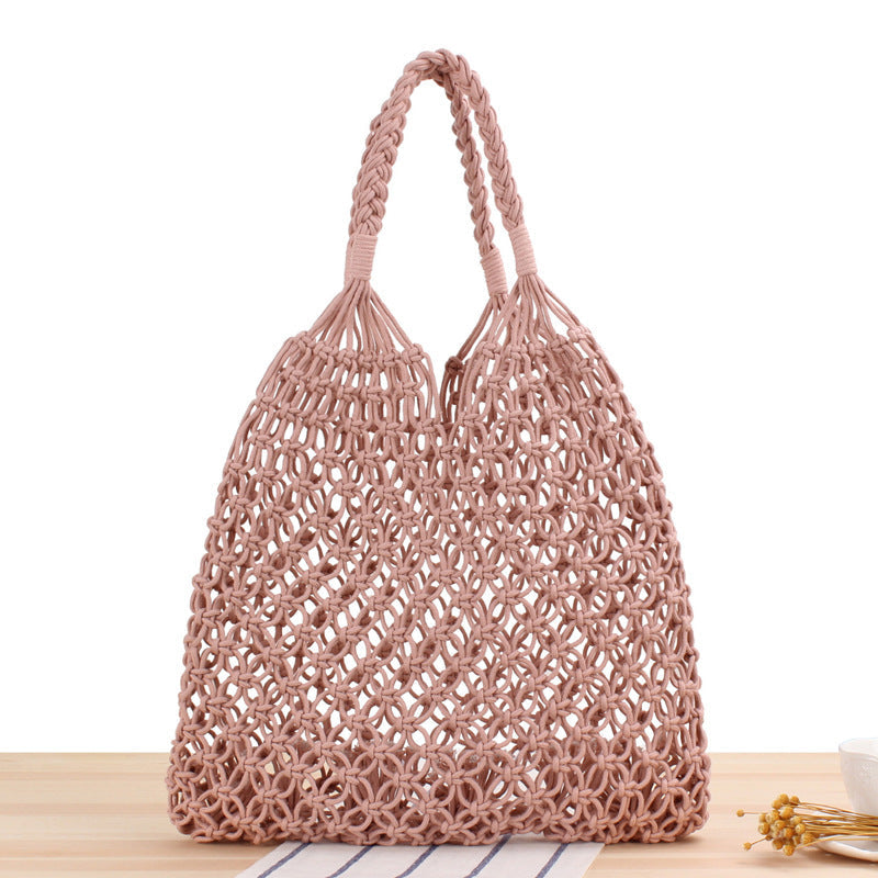 Solid Color One Shoulder Woven Bag Trendy Women Maori Crochet One Size Pink