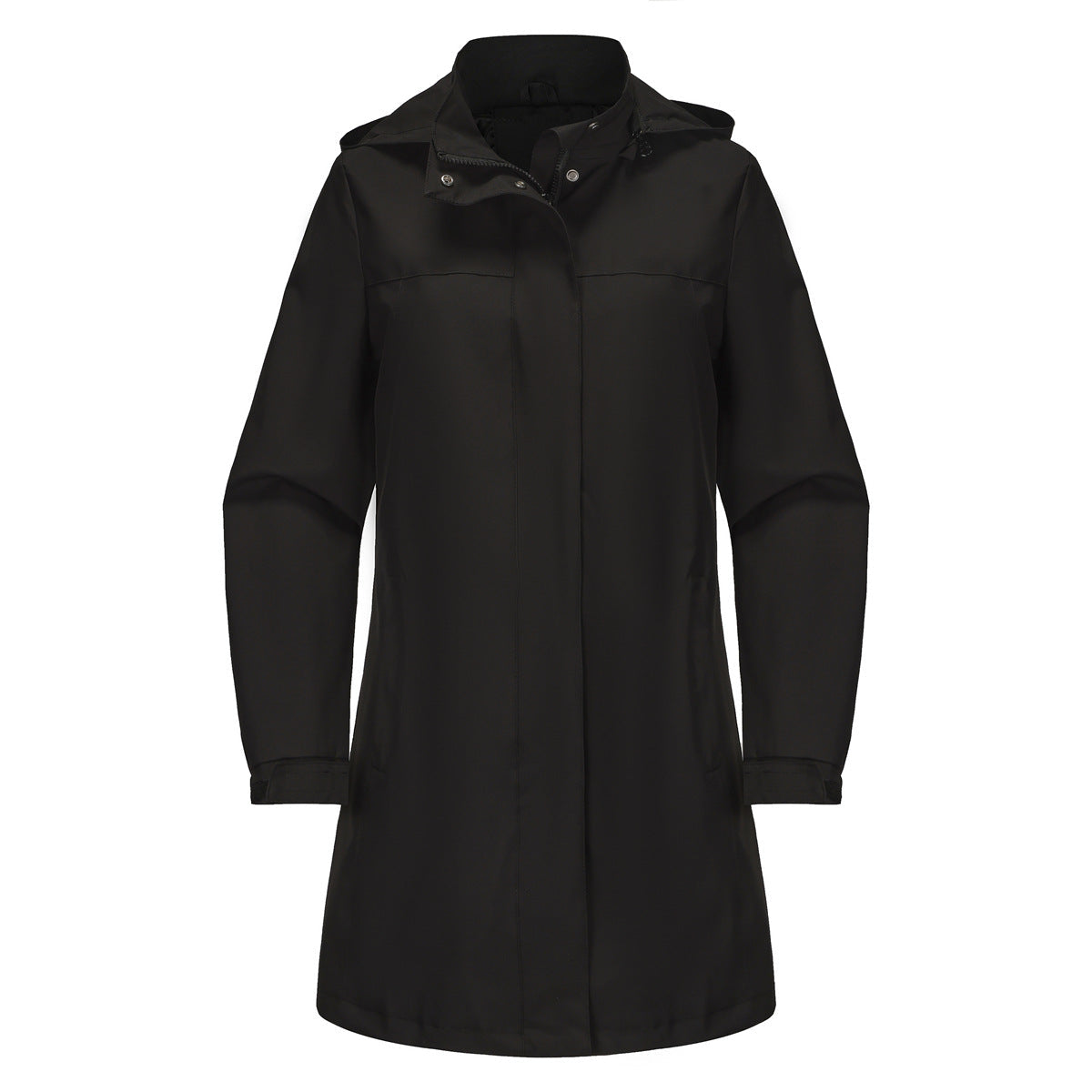 Solid Color Long Sleeve Windbreaker Coat Black