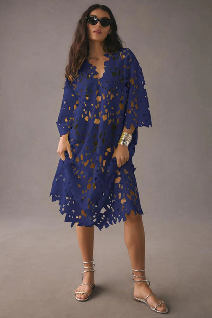 Casual Loose Fit Beach Dress One Size Navy Blue