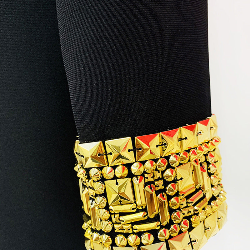Embellished Beaded Cuffs One Button Mid-Length Blazer