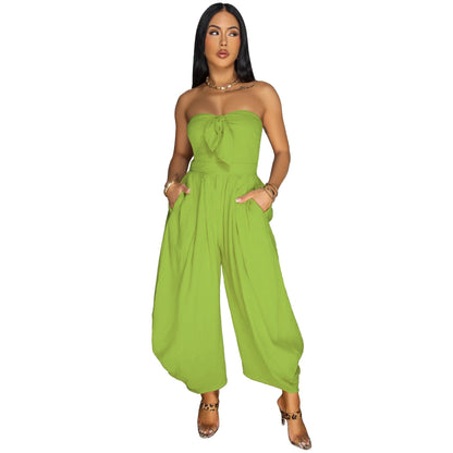 Solid Color Jumpsuit Green