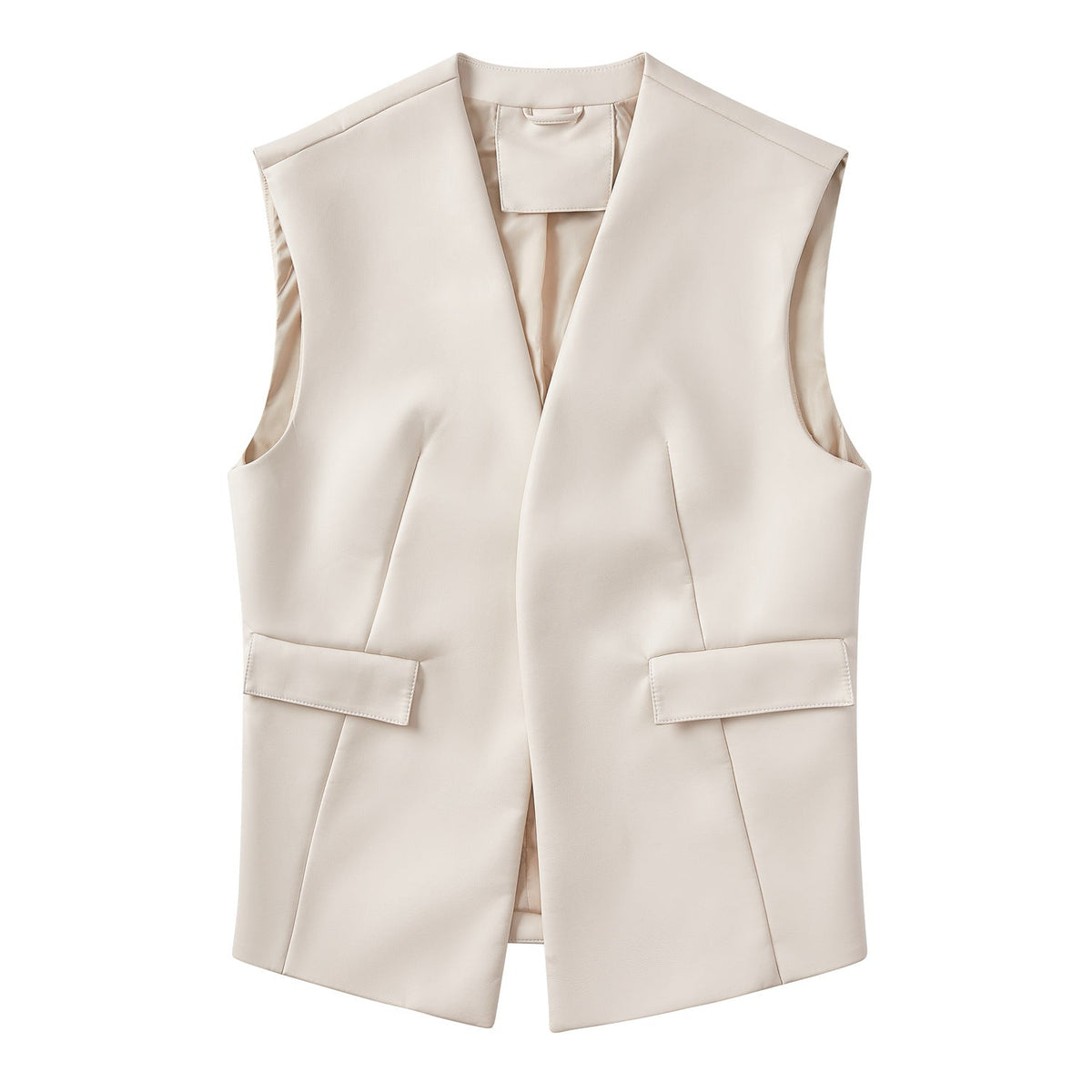 Sleeveless Faux Leather Cardigan Vest White