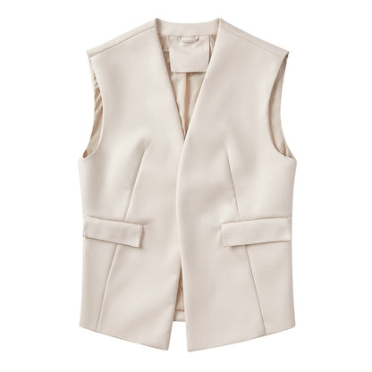 Sleeveless Faux Leather Cardigan Vest White