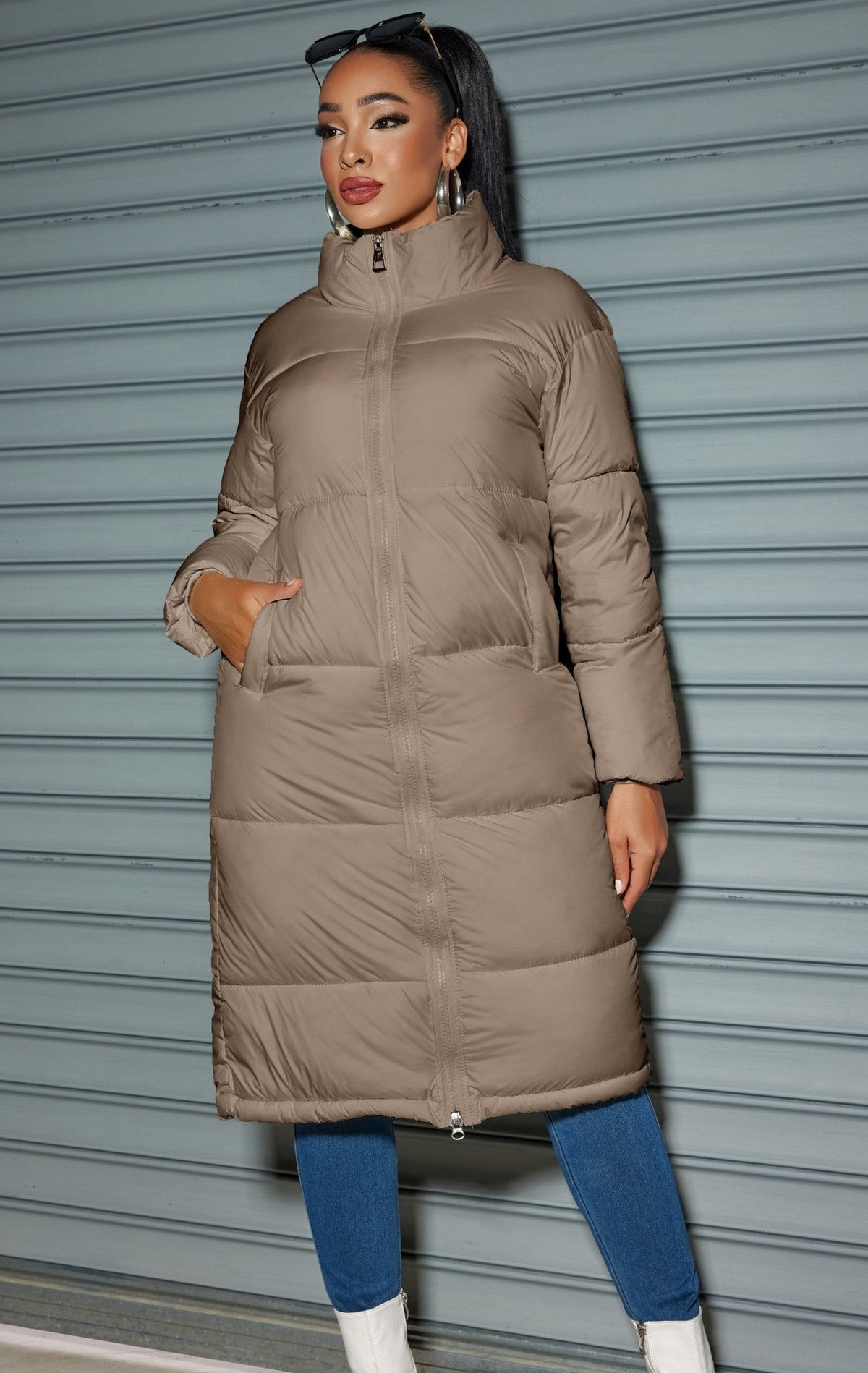 Solid Zipped Long Cotton Jacket